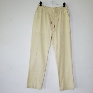 Sir 7 Studio Womens Flax Cotton Pull On Elastic Waist Pants Size M beige Stretch